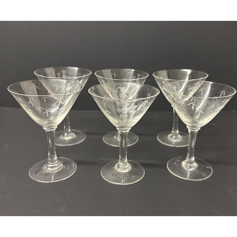 Noritake Bamboo Liquor Cocktail Apertif Small Martini Glasses ~4" Tiki Bar Set 6